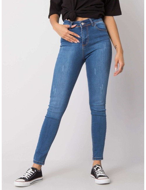 RUE PARIS Niebieskie spodnie jeansowe skinny