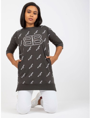 Khaki bluzka plus size z aplikacją