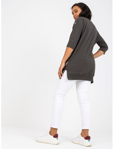 Khaki bluzka plus size z aplikacją