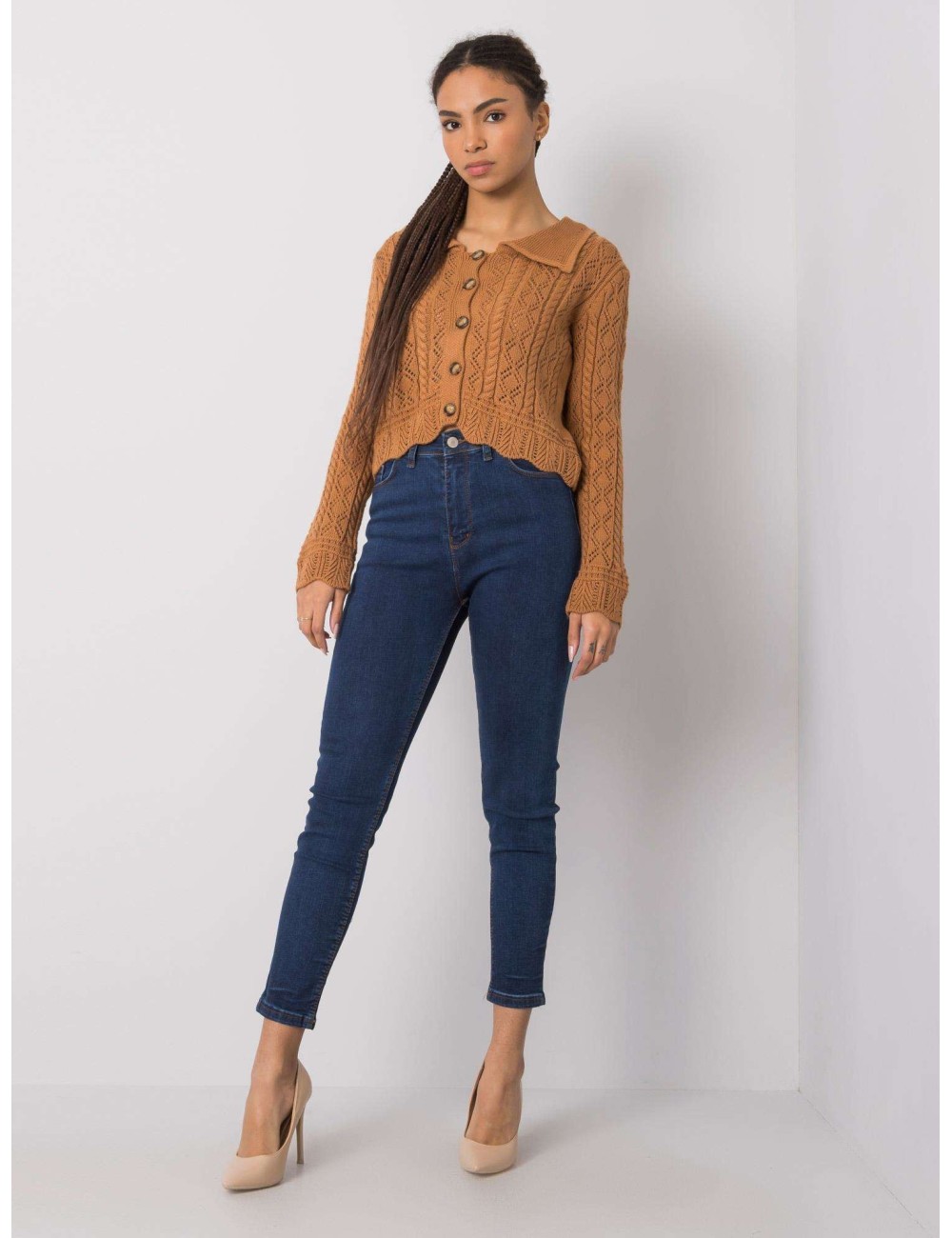 RUE PARIS Niebieskie spodnie jeansowe skinny