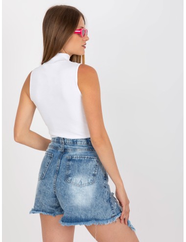 Różowy prążkowany top basic z półgolfem RUE PARIS