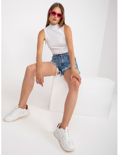 Różowy prążkowany top basic z półgolfem RUE PARIS