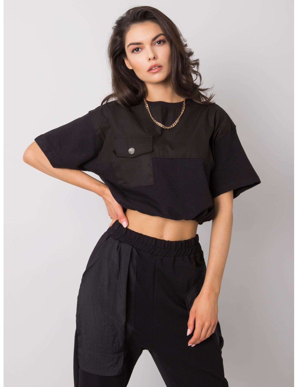 RUE PARIS Czarna krótka bluza damska