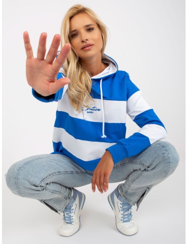 Niebiesko-biała bluza z kapturem w paski RUE PARIS