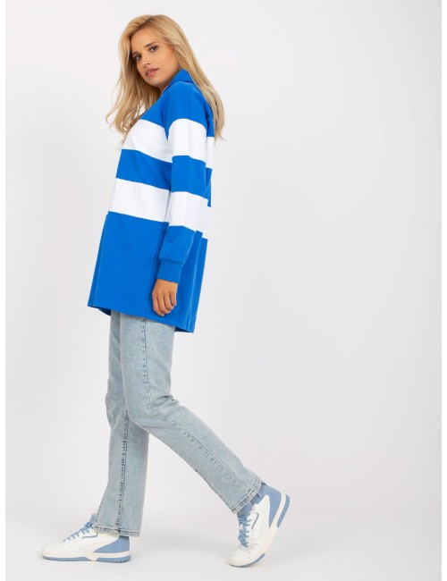 Niebiesko-biała bluza z kapturem w paski RUE PARIS