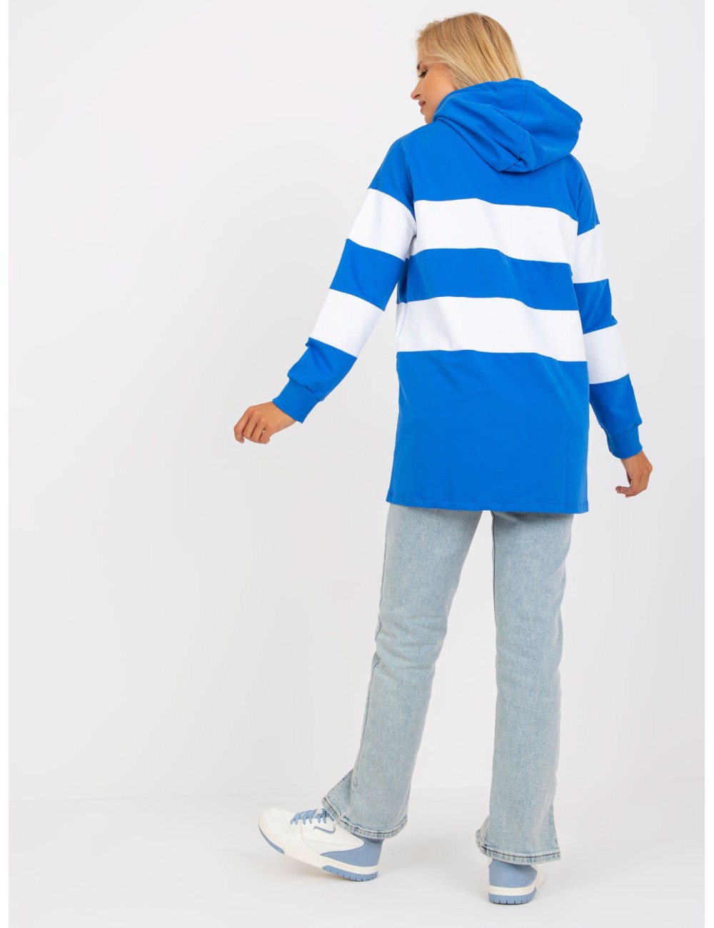 Niebiesko-biała bluza z kapturem w paski RUE PARIS