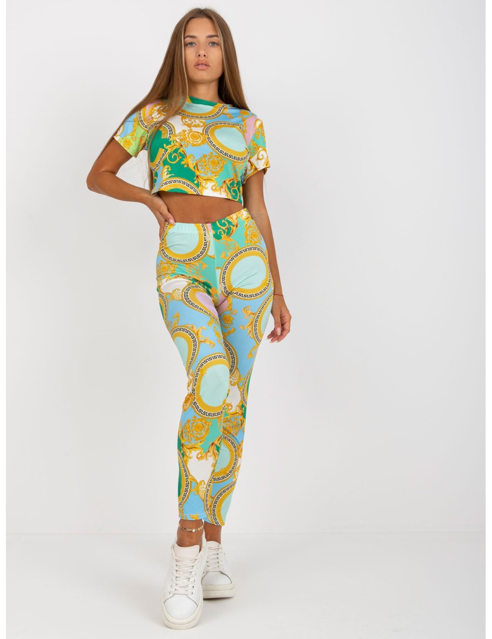 Wzorzysty komplet casualowy z legginsami