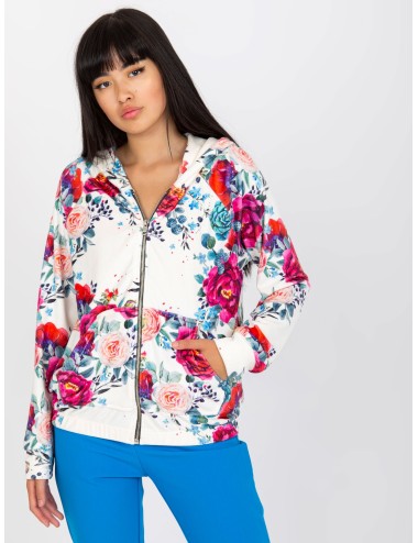 Biała welurowa bluza rozpinana w kwiaty RUE PARIS