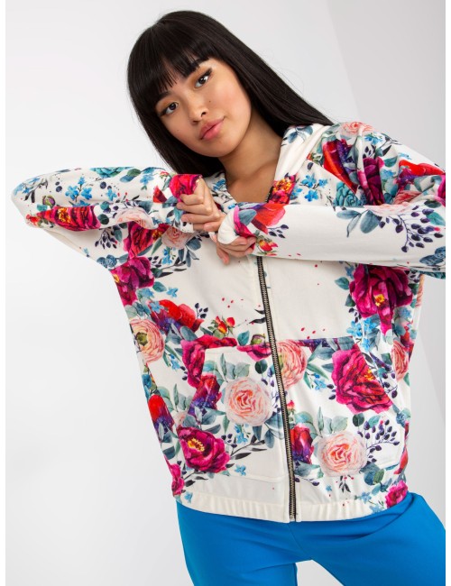 Biała welurowa bluza rozpinana w kwiaty RUE PARIS