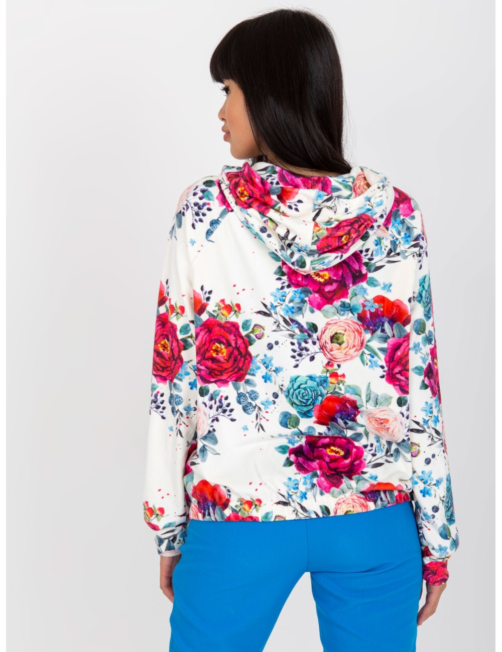 Biała welurowa bluza rozpinana w kwiaty RUE PARIS