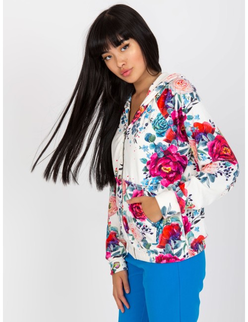 Biała welurowa bluza rozpinana w kwiaty RUE PARIS