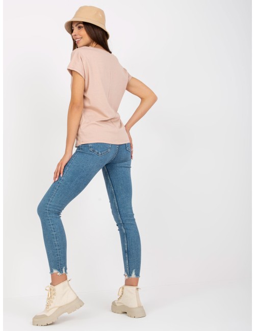 Damski t-shirt basic z dekoltem w serek