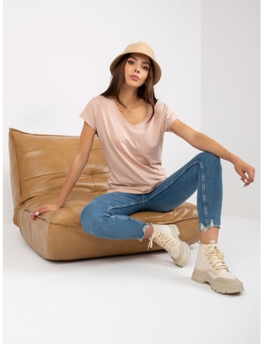 Damski t-shirt basic z dekoltem w serek