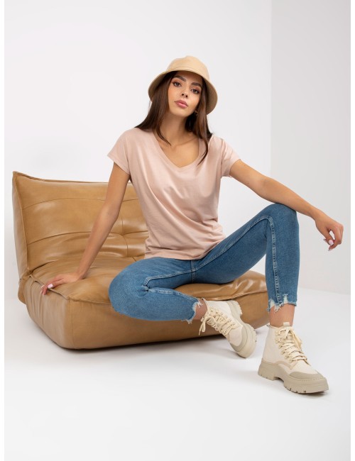 Damski t-shirt basic z dekoltem w serek