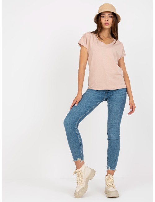 Damski t-shirt basic z dekoltem w serek