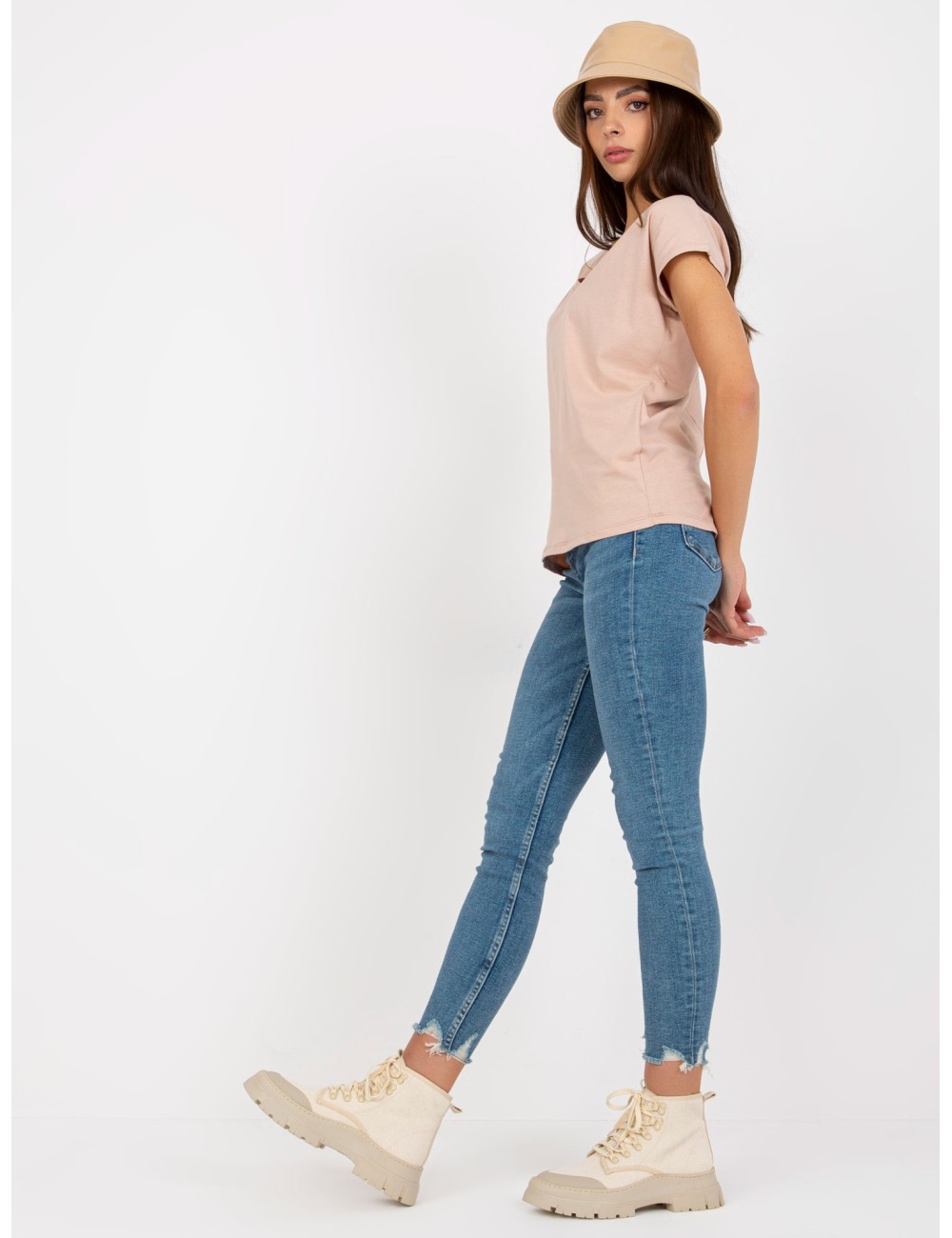 Damski t-shirt basic z dekoltem w serek