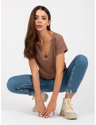 T-shirt basic z dekoltem w serek