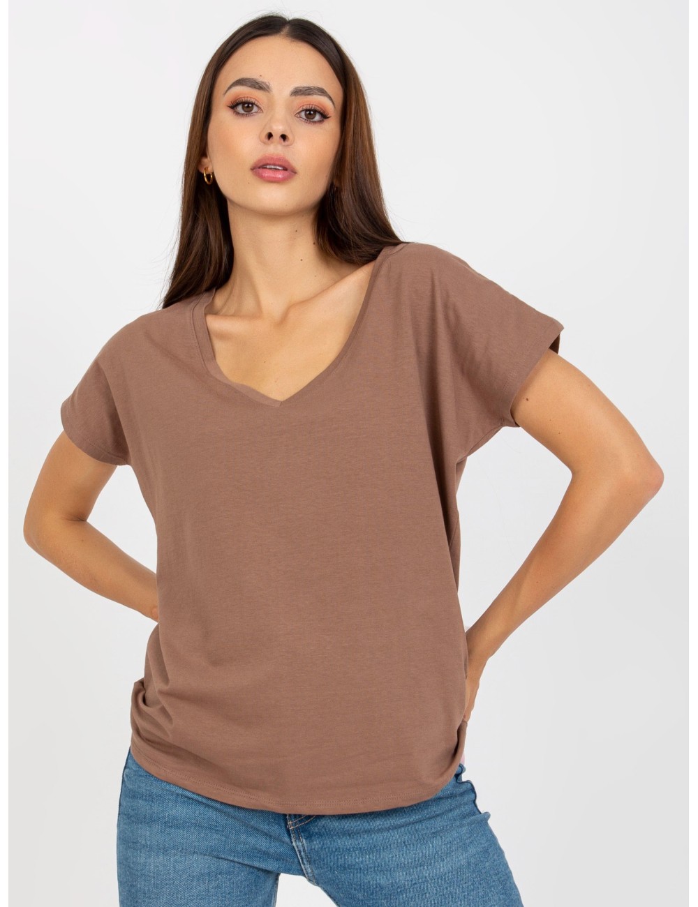 T-shirt basic z dekoltem w serek