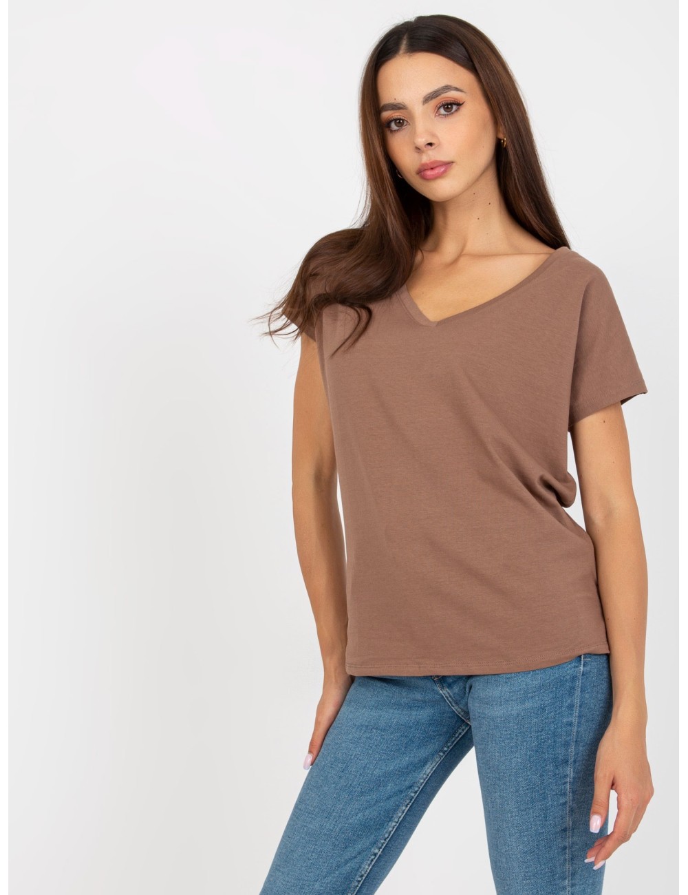 T-shirt basic z dekoltem w serek