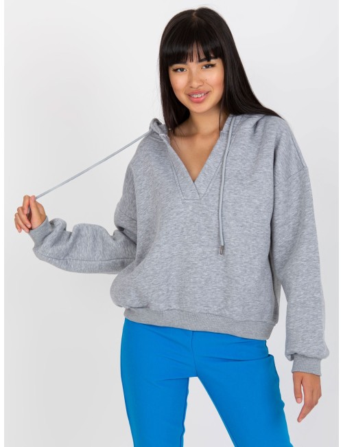 Melanżowa dresowa bluza basic z dekoltem w serek
