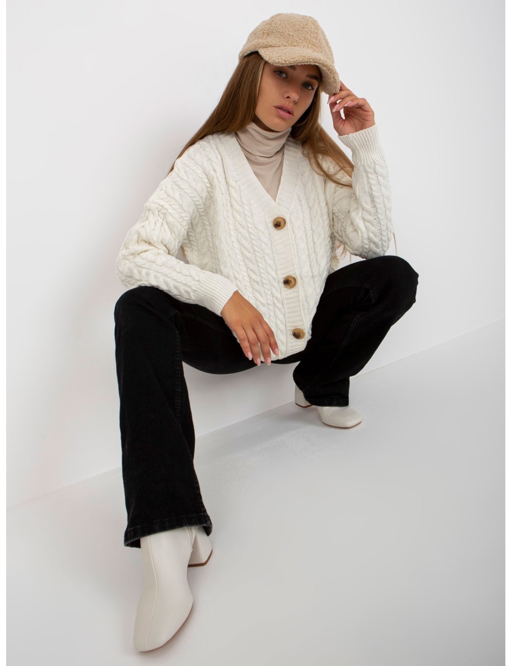 Sweter rozpinany z warkoczami RUE PARIS