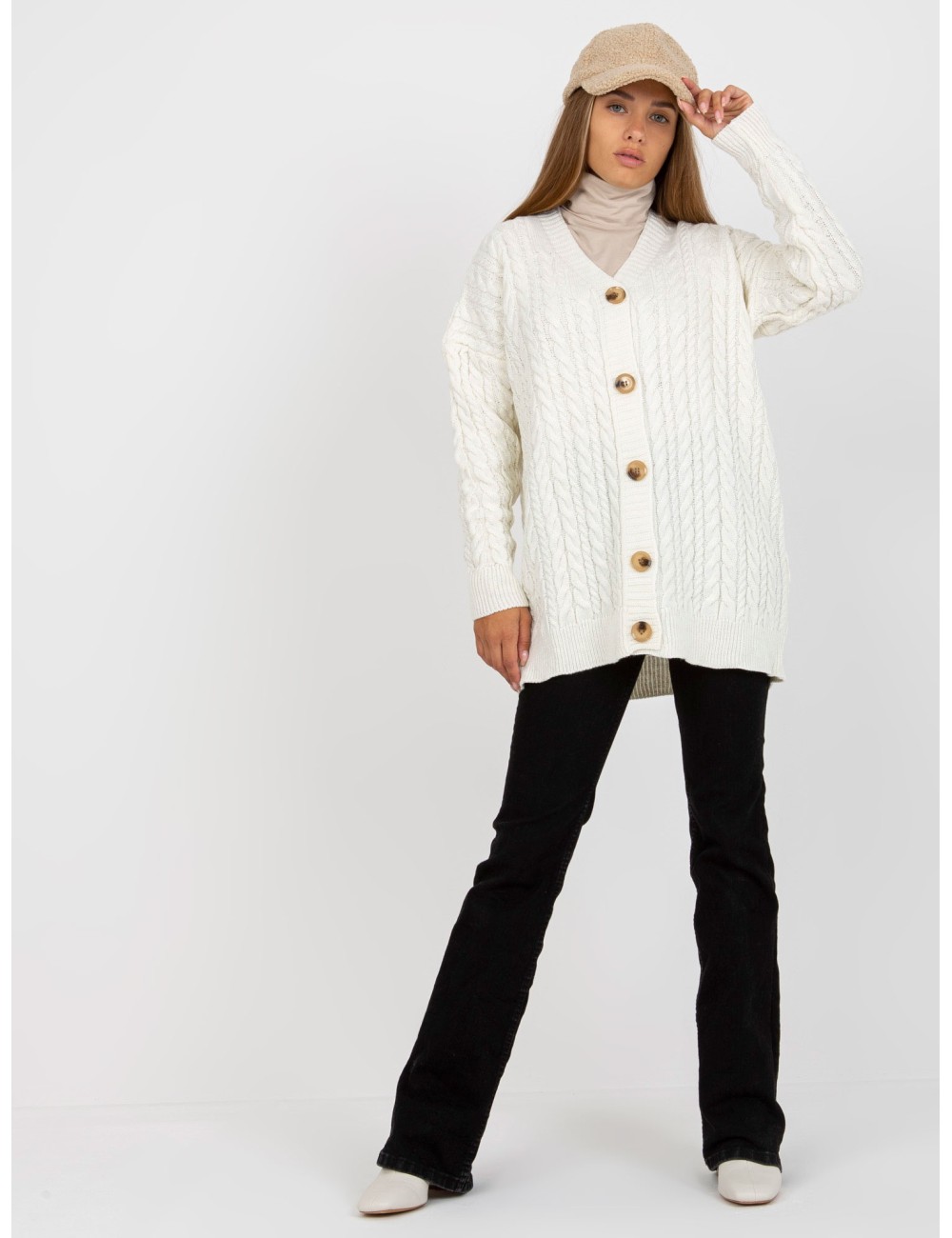 Sweter rozpinany z warkoczami RUE PARIS
