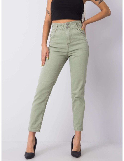 RUE PARIS Khaki jeansy high waist