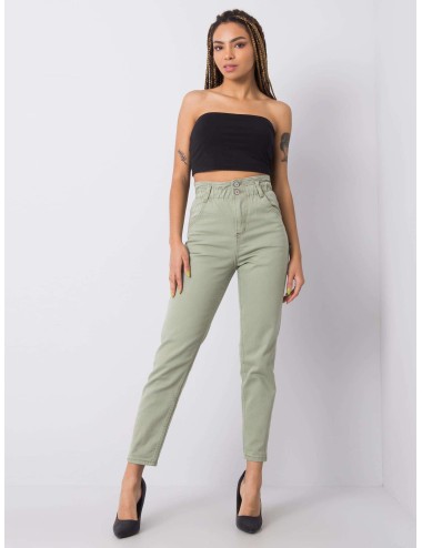 RUE PARIS Khaki jeansy high waist