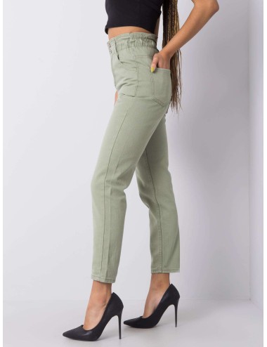 RUE PARIS Khaki jeansy high waist
