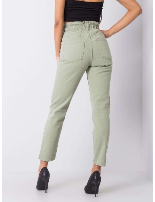 RUE PARIS Khaki jeansy high waist