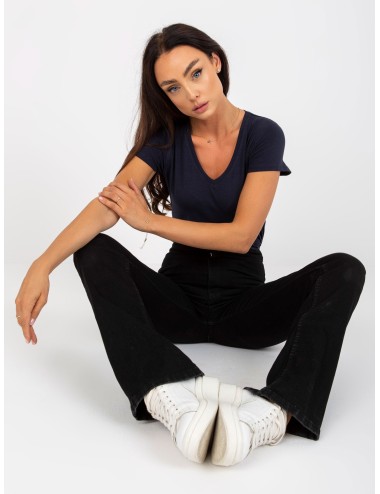 Damski t-shirt basic z dekoltem w serek