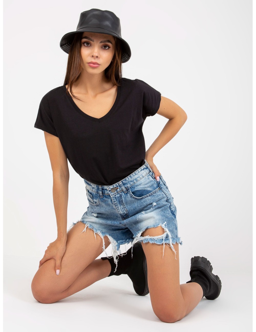 Gładki t-shirt basic z bawełny