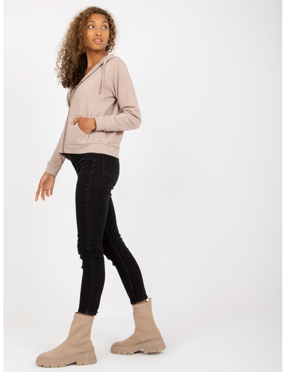 Beżowa rozpinana bluza basic z bawełny