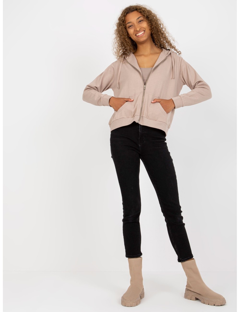 Beżowa rozpinana bluza basic z bawełny