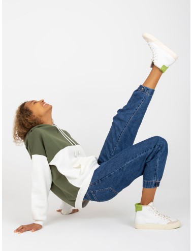 Zielono-ecru dresowa bluza basic kangurka RUE PARIS