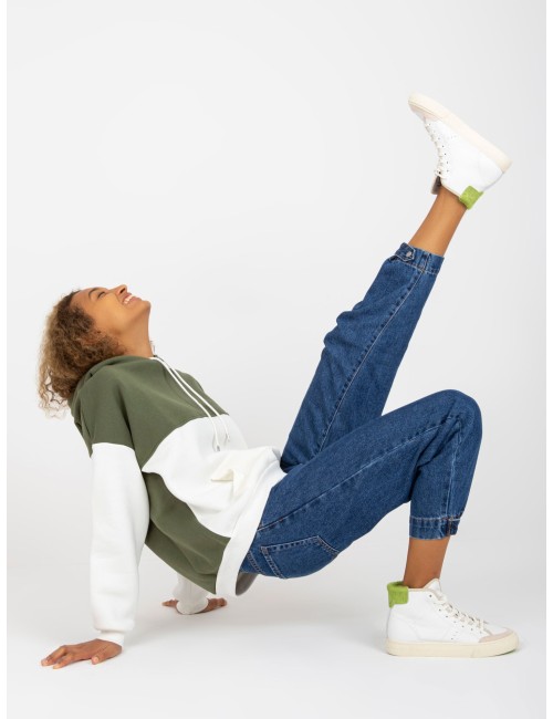 Zielono-ecru dresowa bluza basic kangurka RUE PARIS