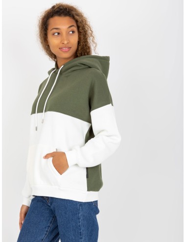 Zielono-ecru dresowa bluza basic kangurka RUE PARIS