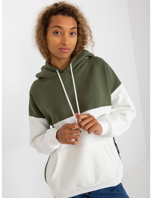 Zielono-ecru dresowa bluza basic kangurka RUE PARIS