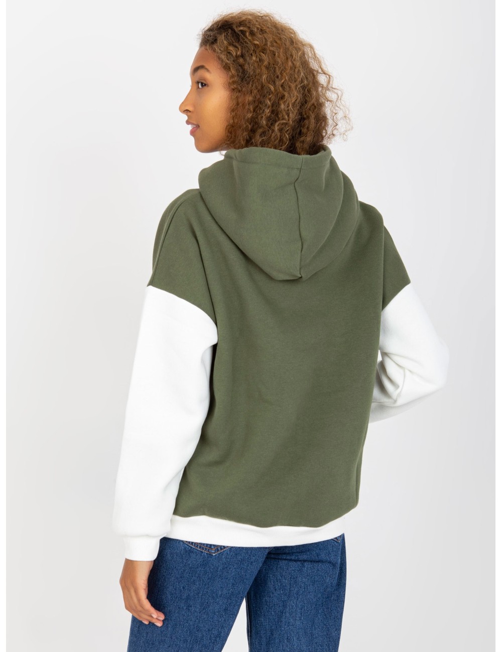 Zielono-ecru dresowa bluza basic kangurka RUE PARIS