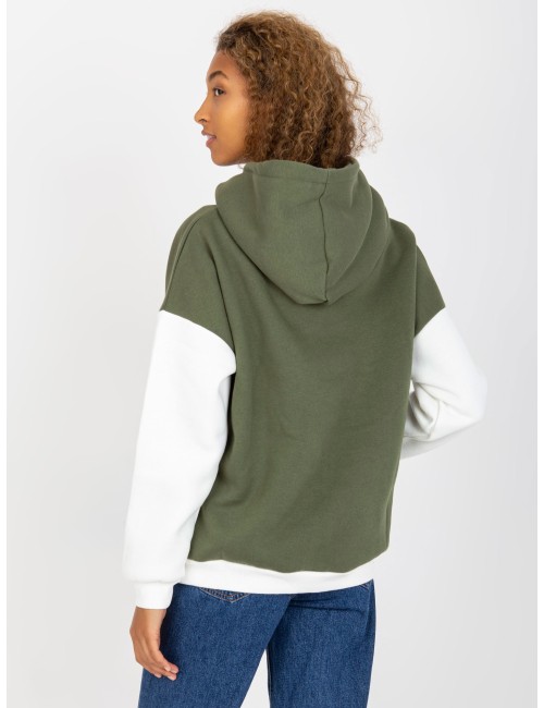 Zielono-ecru dresowa bluza basic kangurka RUE PARIS