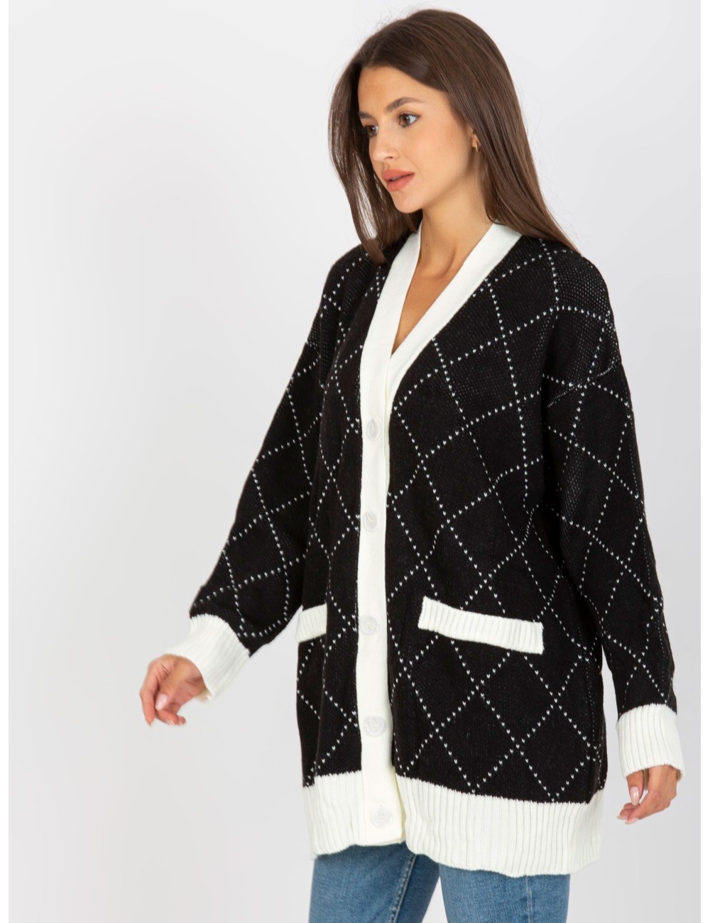 Sweter rozpinany ze wzorem RUE PARIS