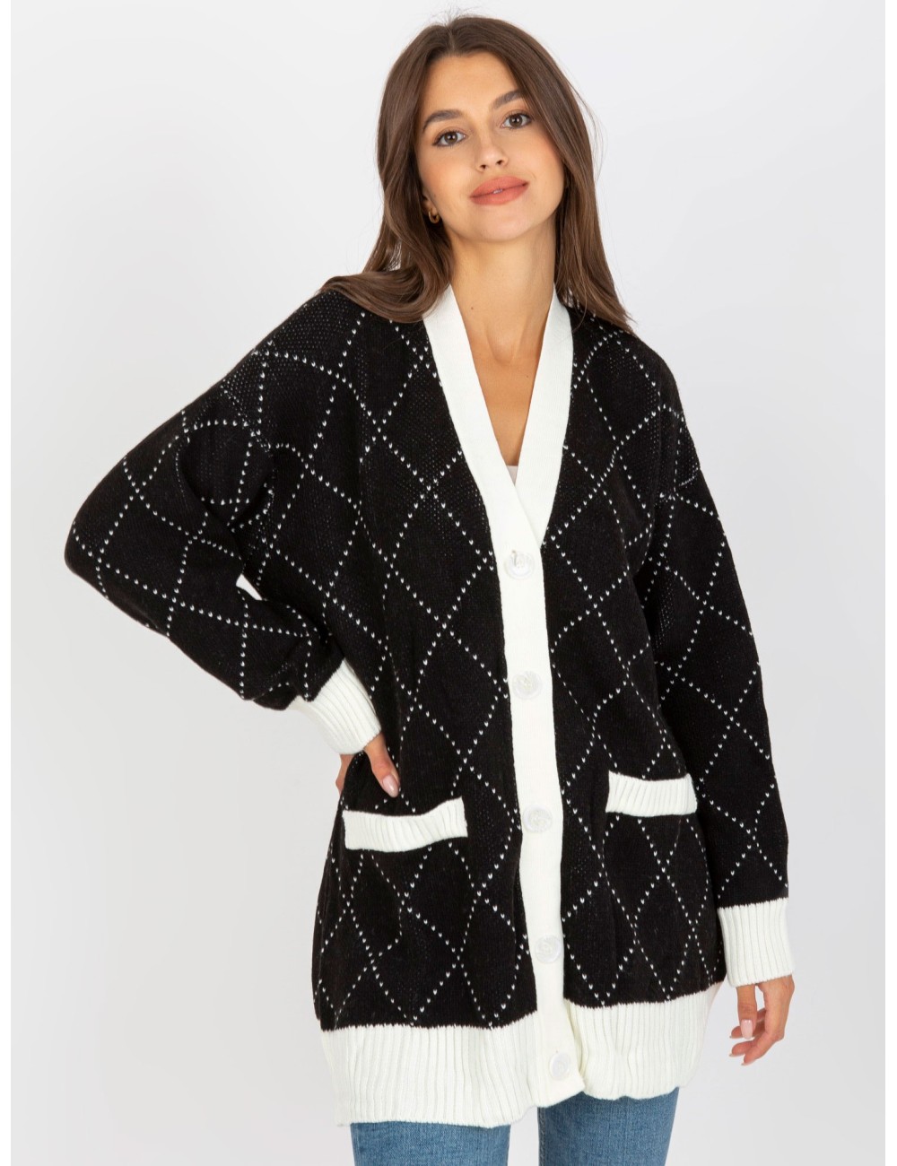 Sweter rozpinany ze wzorem RUE PARIS