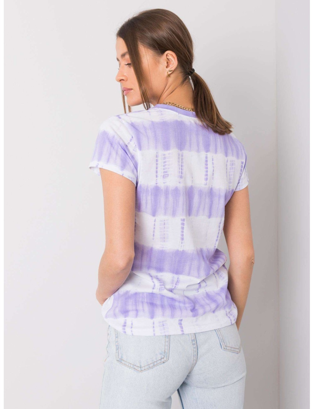 Fioletowo-biały t-shirt damski