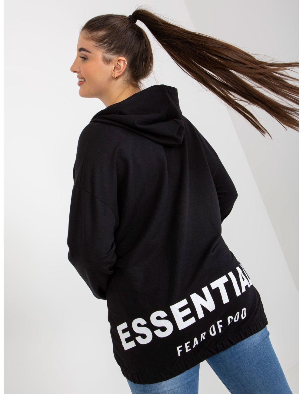 Brudnoróżowa rozpinana bluza plus size z nadrukiem z tyłu