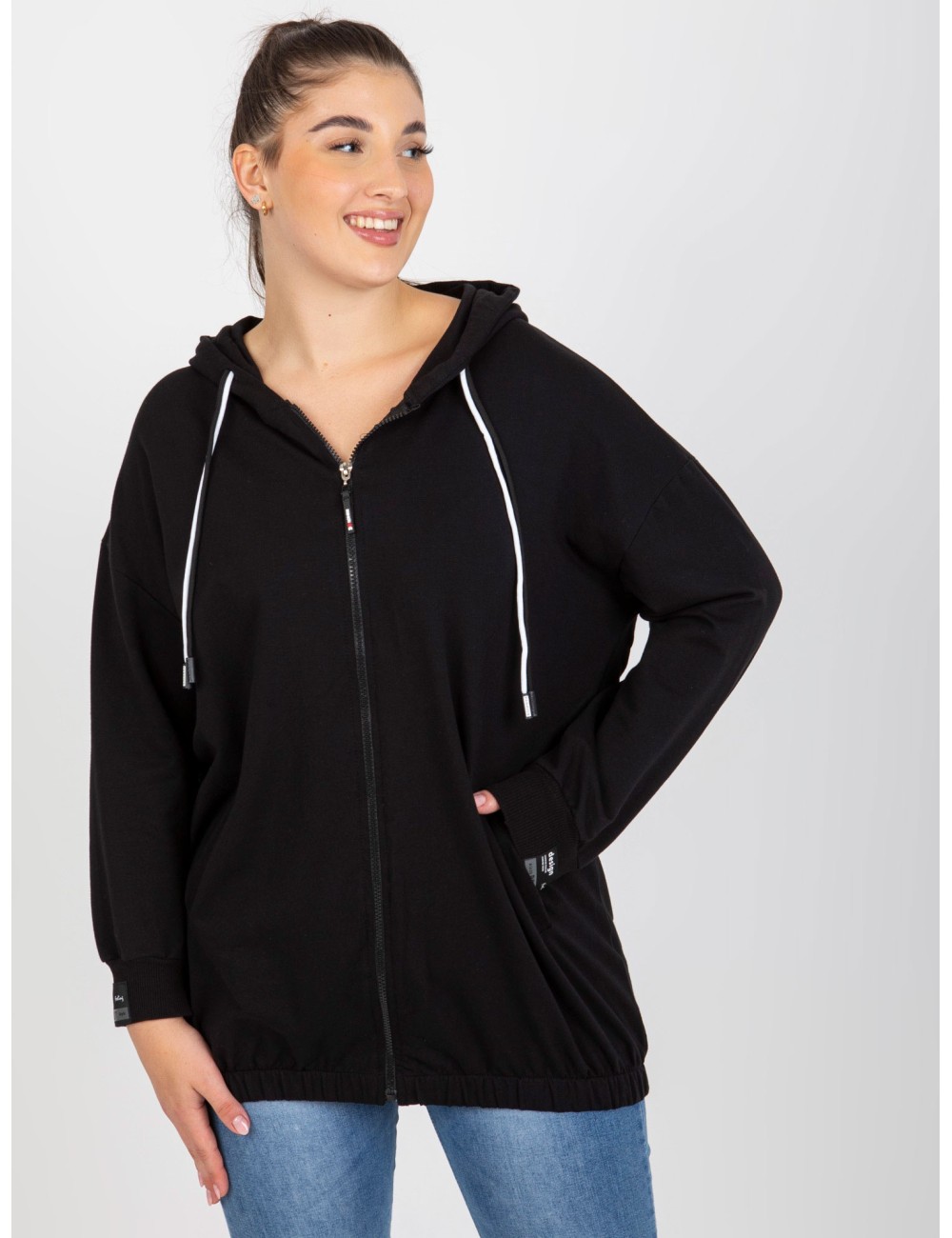 Brudnoróżowa rozpinana bluza plus size z nadrukiem z tyłu