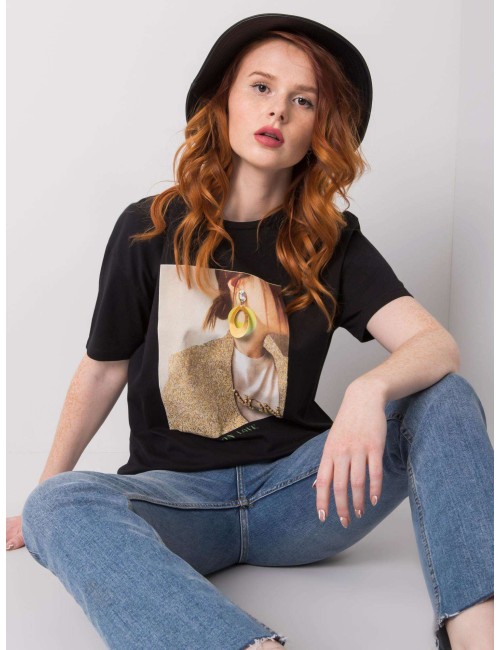 T-shirt damski z nadrukiem i aplikacją