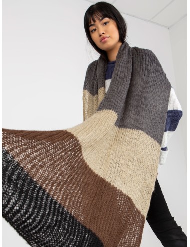 Czarno-brązowy damski szal zimowy z dzianiny