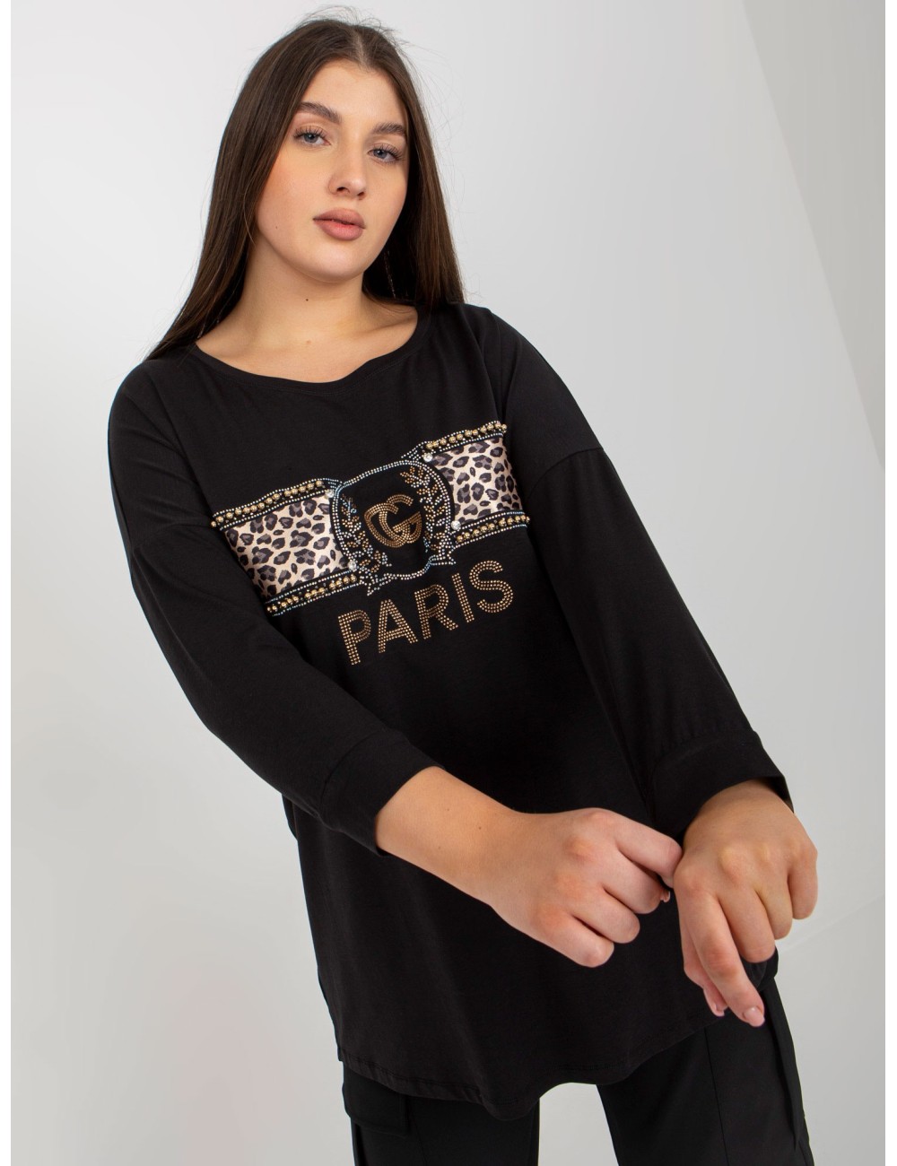 Ceglasta bluzka plus size z aplikacjami