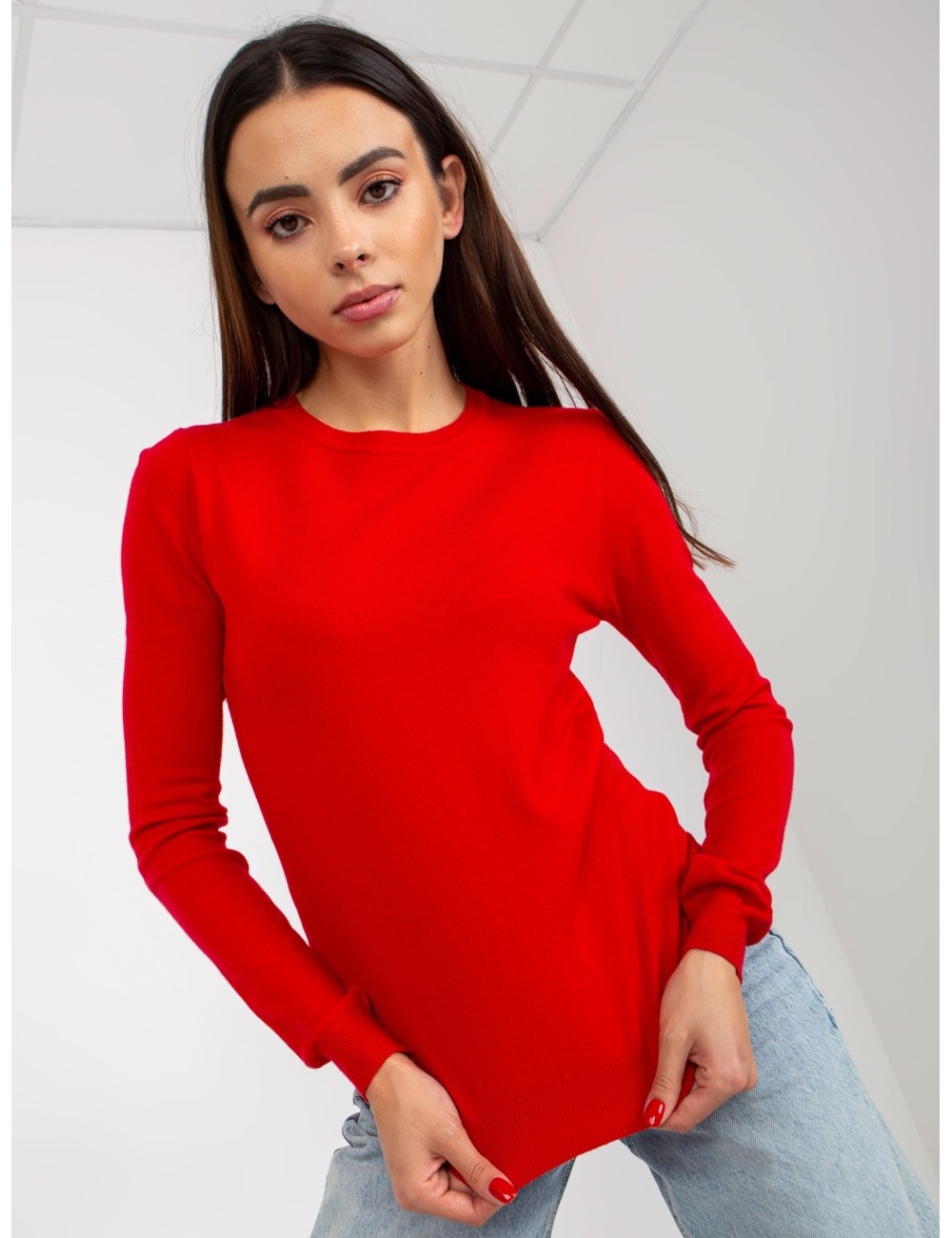 Damski sweter klasyczny z okrągłym dekoltem