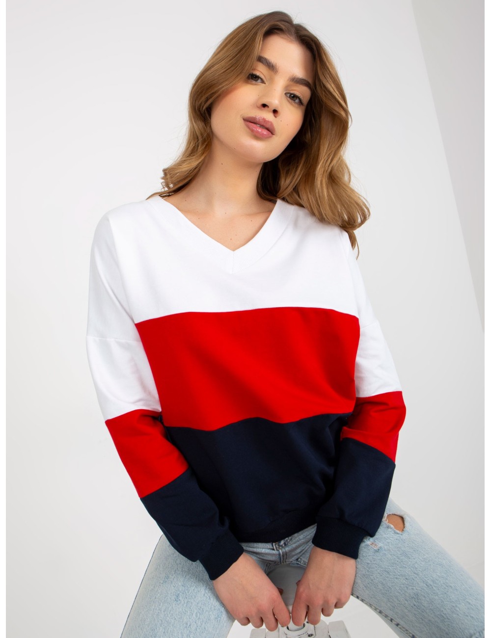 Damska bluza basic z dekoltem V RUE PARIS